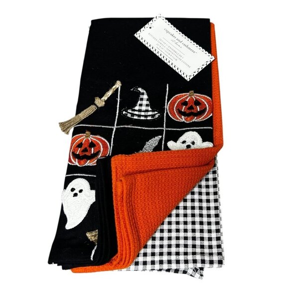 Cupcakes and Cashmere Halloween Kitchen Towels Set of 3 Ghost Pumpkin Bat - Picture 2 of 5